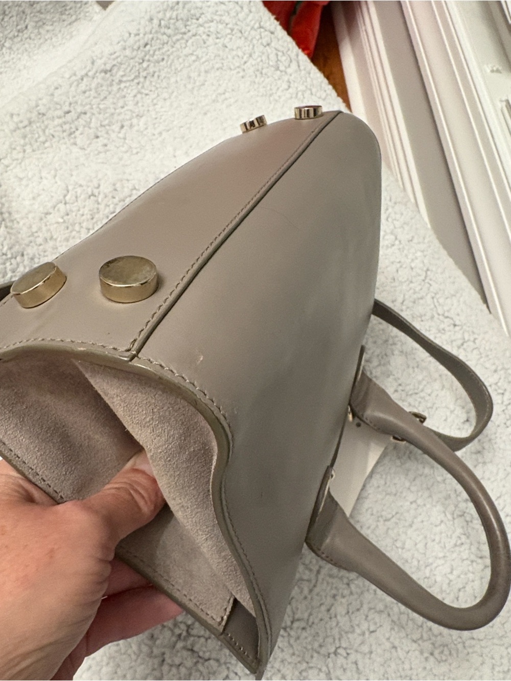🌟 Authentic Jimmy Choo Riley S Small Calf Leather Crossbody Handbag Taupe Gray - Picture 12 of 14